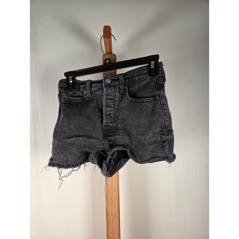 Old Navy Sky-Hi A-Line Black Denim Shorts Frayed Hem High Rise Size 2